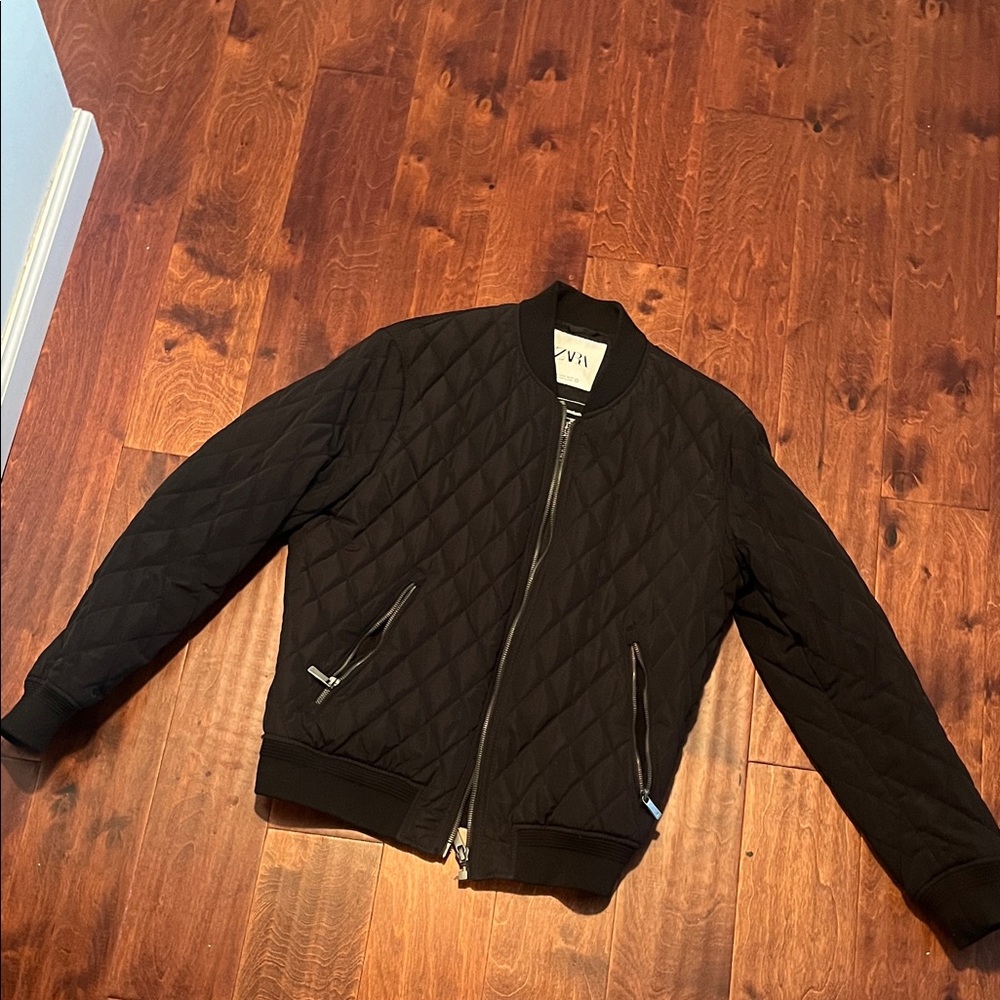 Zara Black Quilted Bomber Jacket